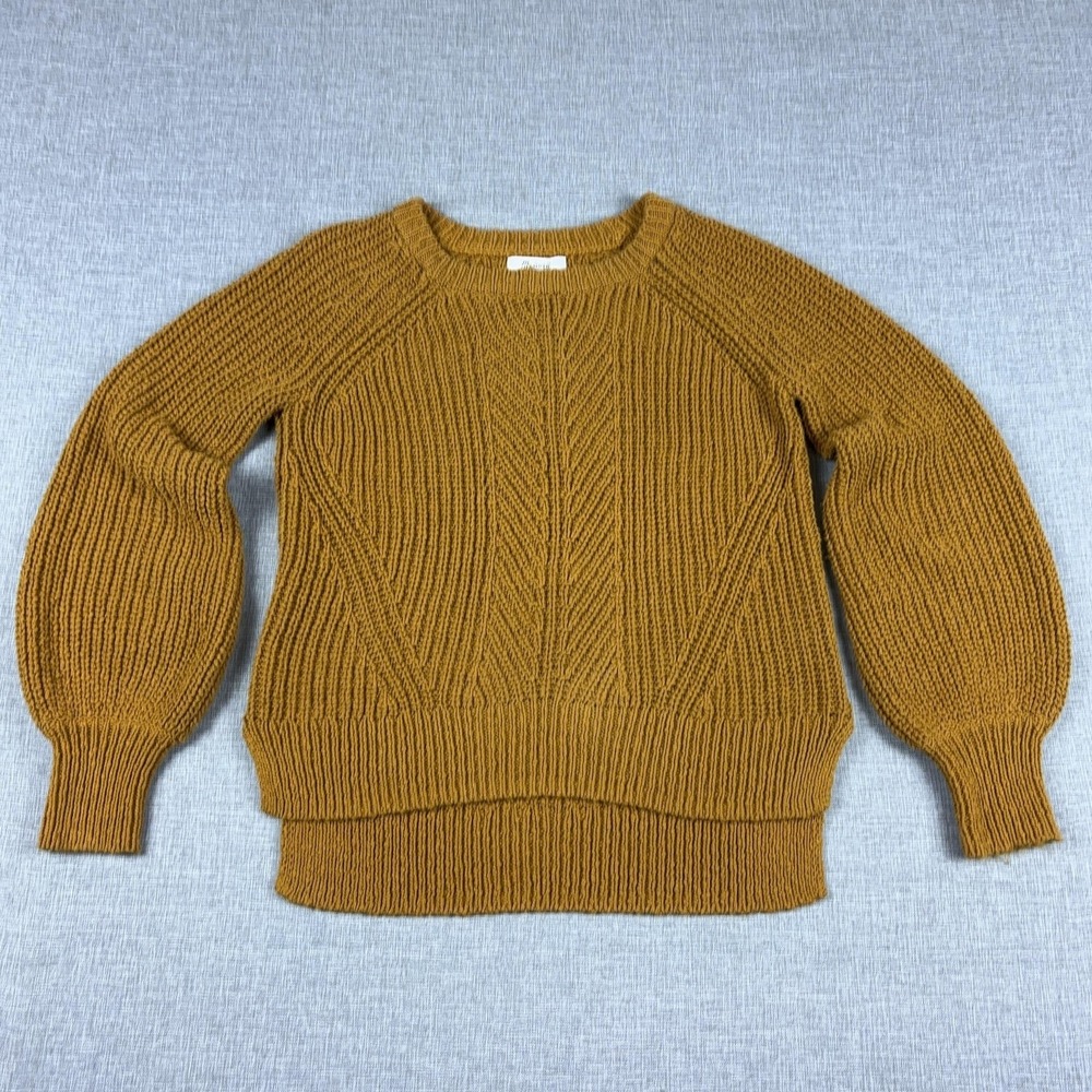 Madewell Sweater Womens XXS Yellow 100% Cotton Crew Neck Chunky-Knit‎ Pullover